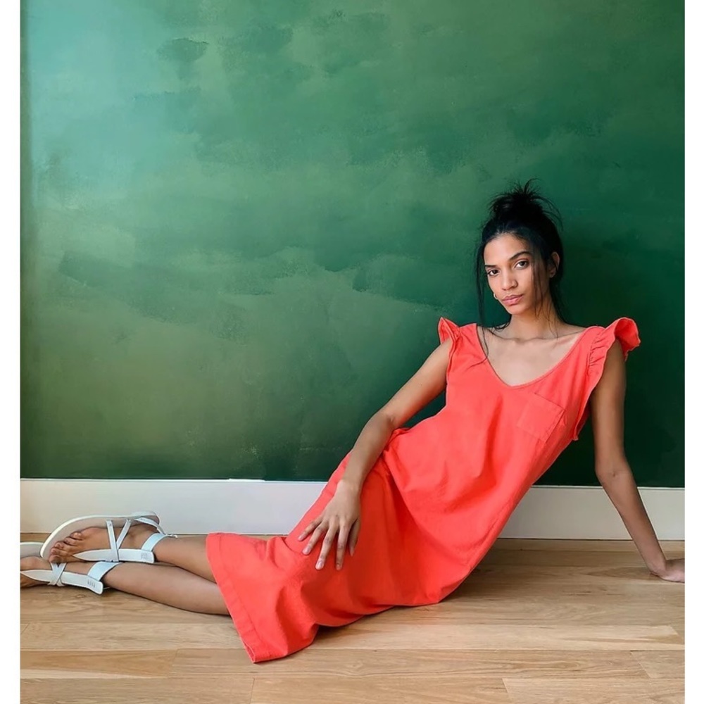 Free People Beach Once Upon A Sea Midi Dress Coral Orange Ruffle Sleeve Small